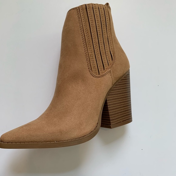 Qupid Slay Tan Vegan Suede Pointy Toe Booties - Picture 4 of 6
